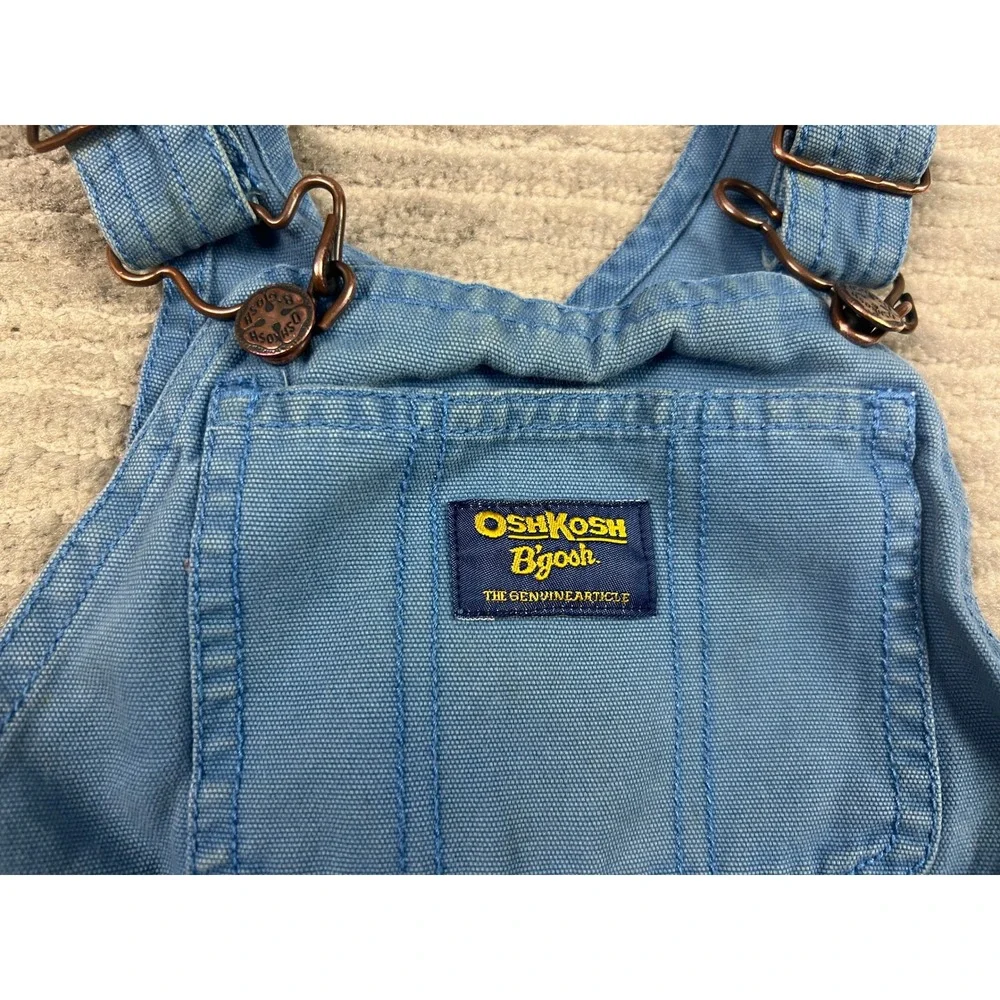 OshKosh B'gosh Shortalls Kids 18M Blue Cargo Canvas Overalls Vintage Utility